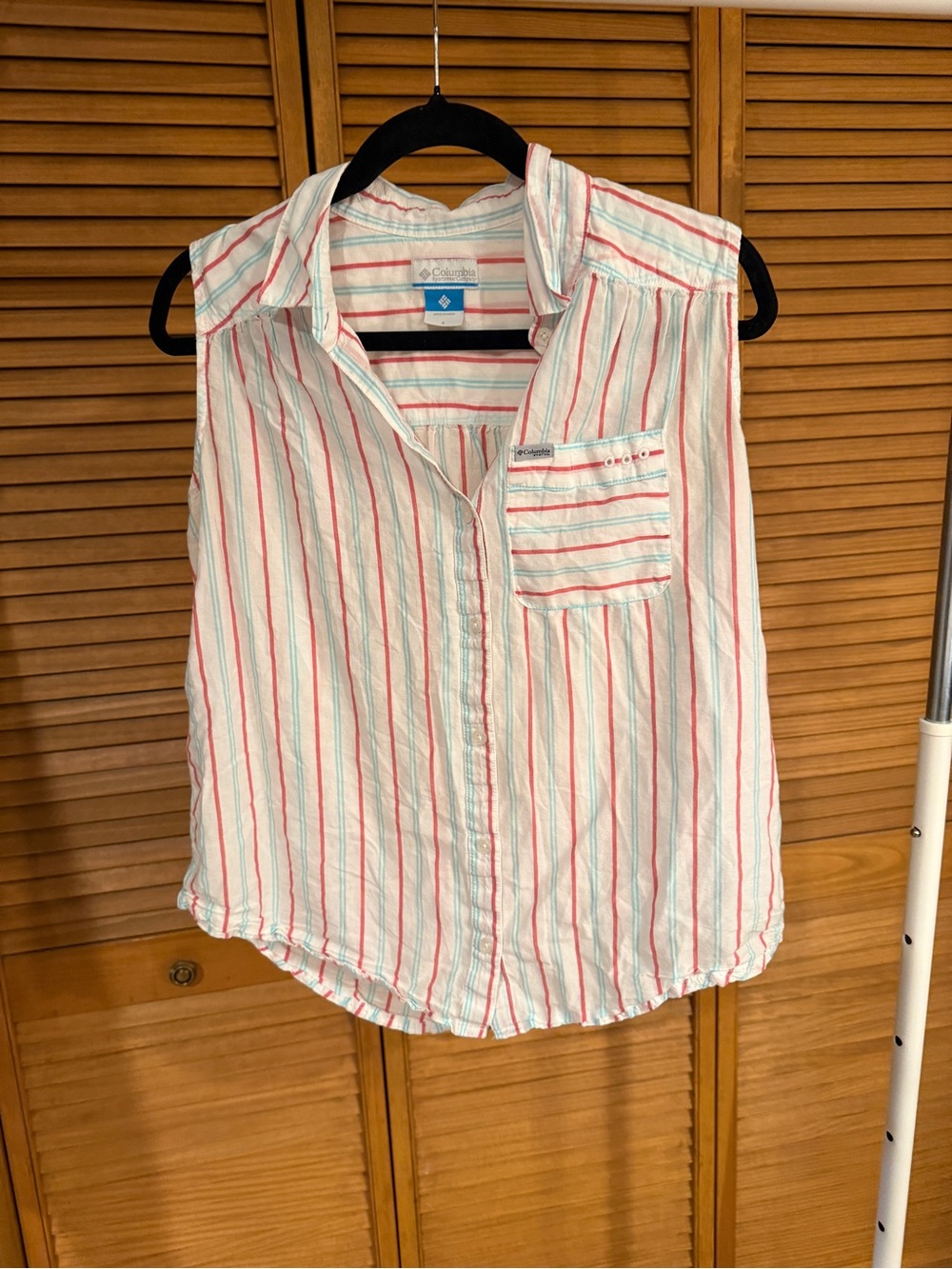 Columbia PFG Sun Drifter II Sleeveless Striped Cotton Tencel Shirt M coastal